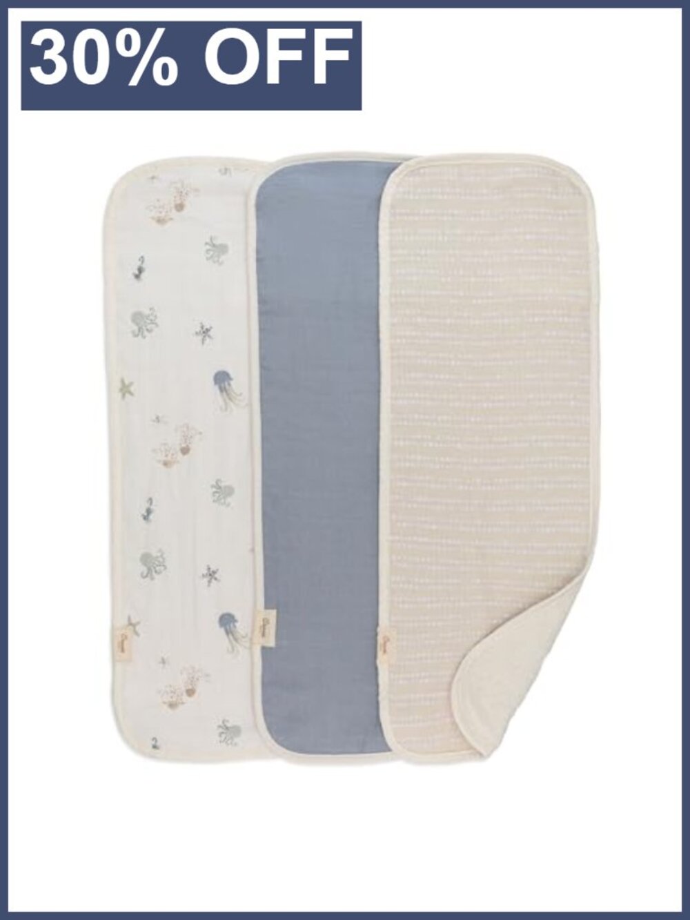 100% Cotton Muslin Burp Cloths, Set of 3, Absorbent Newborn Essentials with